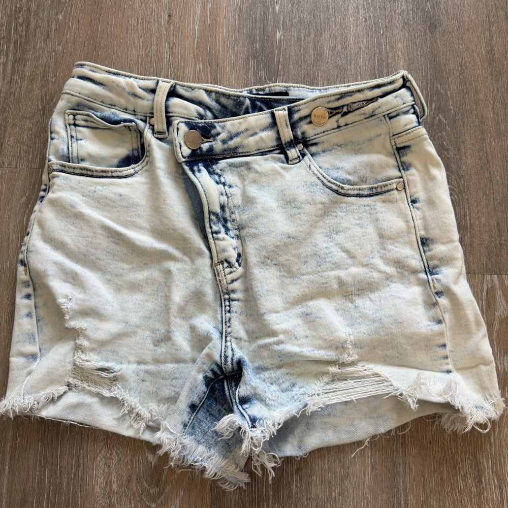 Risen asymmetrical acid wash shorts